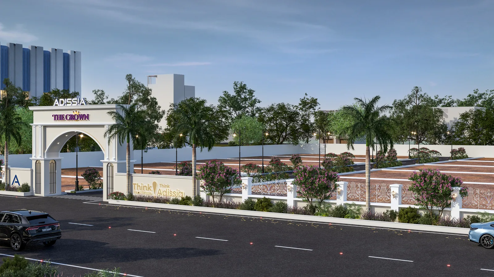 The Crown - street view along the compound wall, daytime